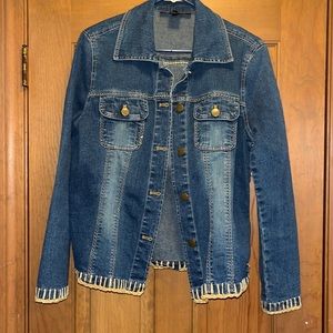 Vintage Sandro jean jacket with crochet trim